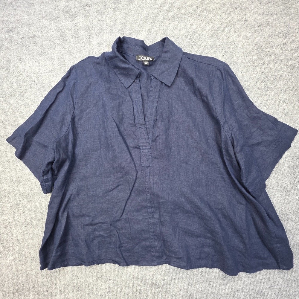 J.Crew Bungalow Popover Linen Top Shirt Women's XXL Blue NWOT
